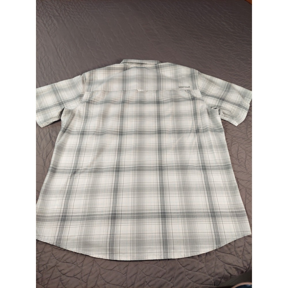 Marmot Mens XL White Plaid Button Up Shirt Lightweight Hiking Outdoors Short Slv - Picture 9 of 11